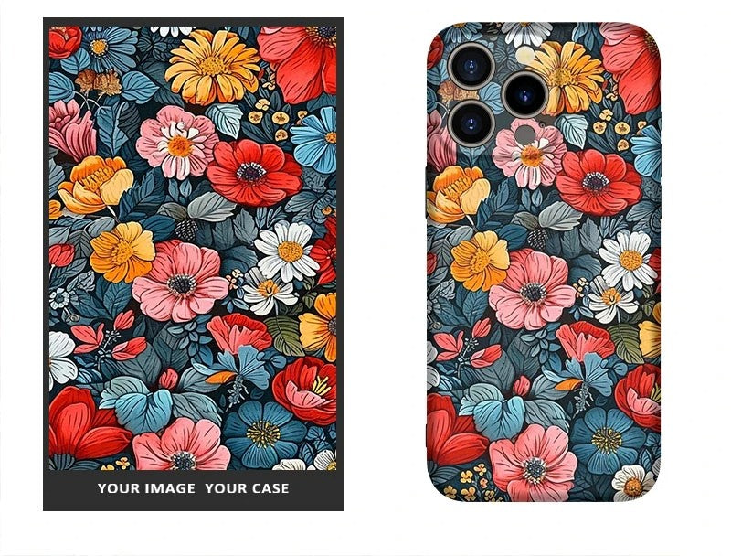 Custom Silicone Oil Painting Flower iPhone Case – iPhone 11–16 Series Vintage Floral 2-in-1 Anti-Slip Shockproof Scratch-Resistant Non-Fading HD Print