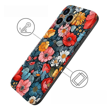 Custom Silicone Oil Painting Flower iPhone Case – iPhone 11–16 Series Vintage Floral 2-in-1 Anti-Slip Shockproof Scratch-Resistant Non-Fading HD Print
