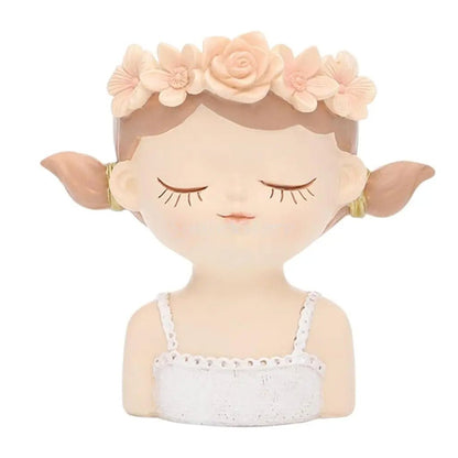 Cute Girl Head Planter – Resin Portrait Vase for Succulents and Flowers, Artistic Girl Sculpture Pot for Indoor Décor Elegance
