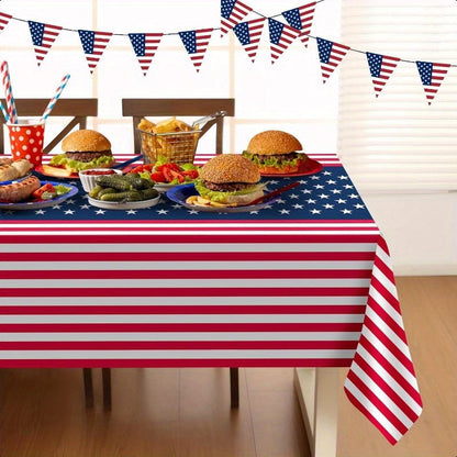 Patriotic American Flag PEVA Tablecloths – 2-Pack Disposable 54x108" Red White & Blue Table Covers for 4th of July Parties, BBQs & Outdoor Picnic Decorations