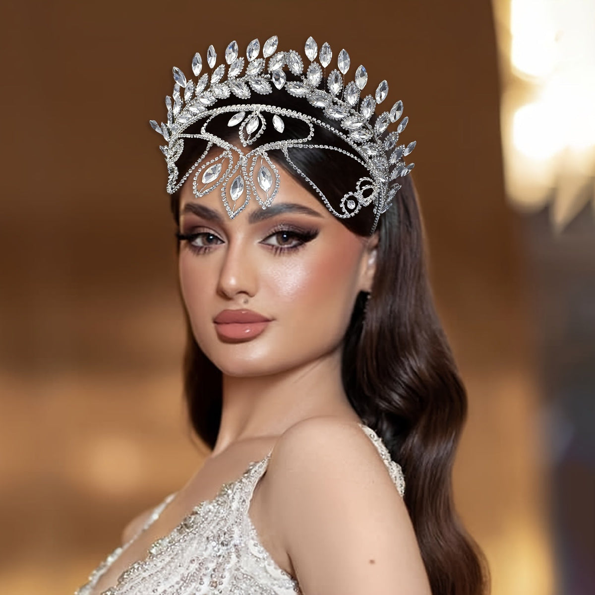 European-American Bridal Tiara – Handmade Rhinestone Claw Chain Double Row Headband with Hollow Detailing for Wedding Royalty Vibes