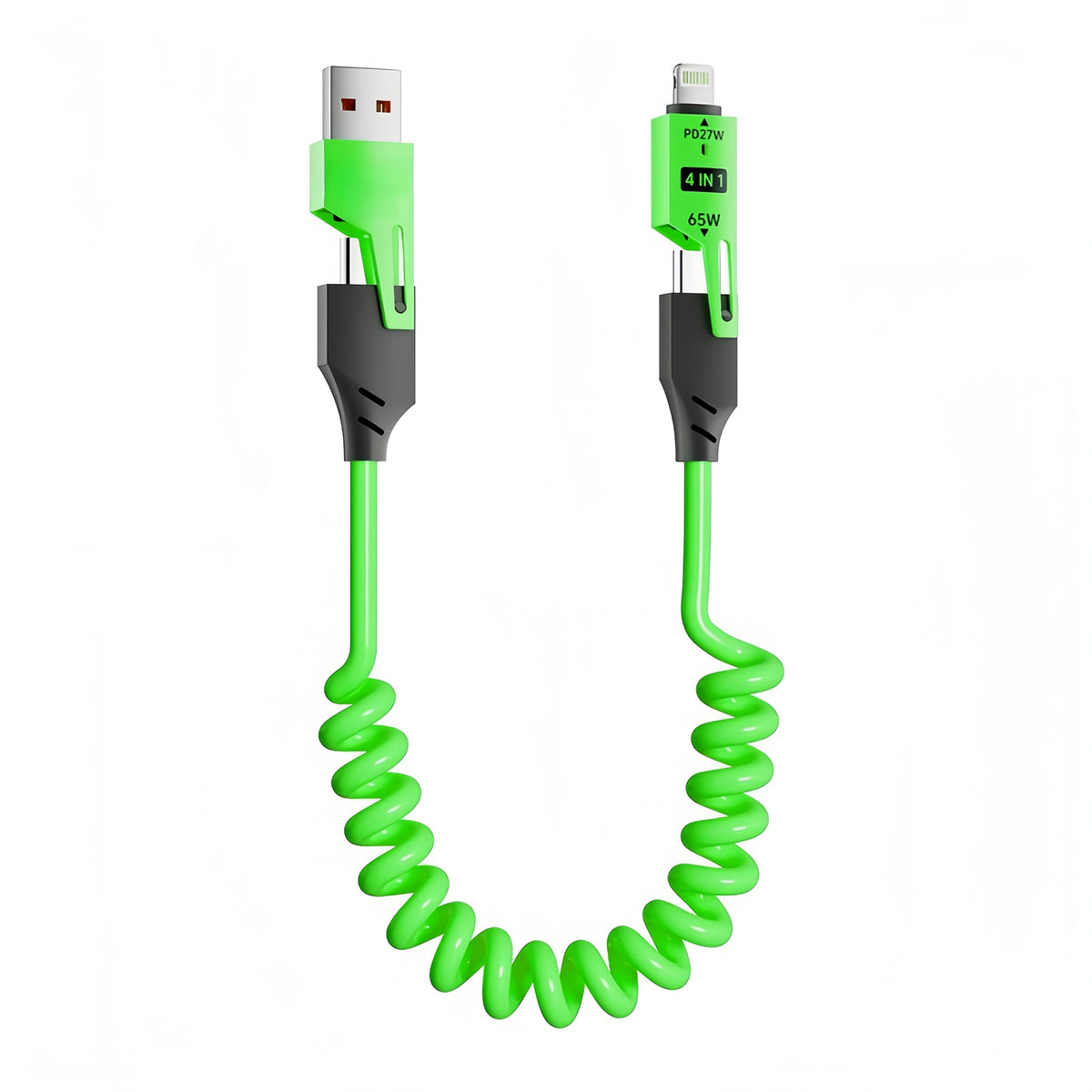 Retractable Charging Cable – 65W 4-in-1 Zinc Alloy High-Speed Universal Charger for iPhone, Samsung, Huawei, and More