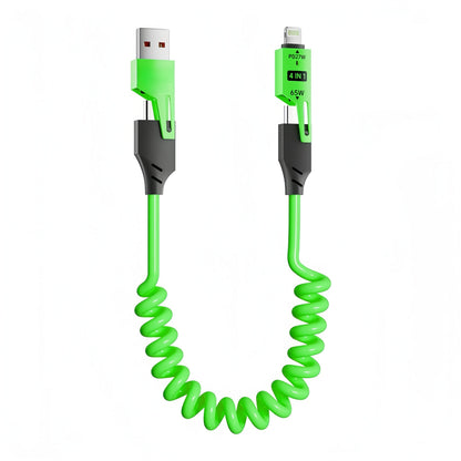 Retractable Charging Cable – 65W 4-in-1 Zinc Alloy High-Speed Universal Charger for iPhone, Samsung, Huawei, and More
