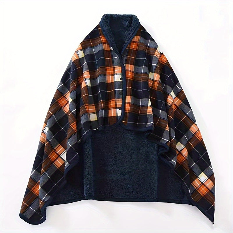 Cozy Checkered Knit Blanket – Double-Layer Soft Polyester Throw for Office Naps, Winter Warmth, and Stylish Home Comfort