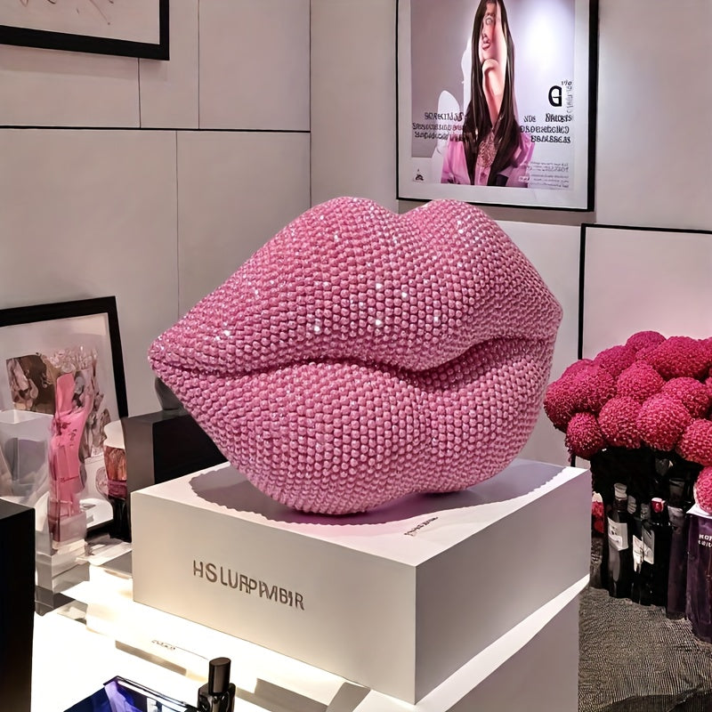Pink Beaded Lips Statue Decor – Resin Love-Themed Art for Home, Office, Bedroom, Bar, Hotel, Bathroom – Perfect for Weddings, Valentine’s Day, and Romantic Gifts, Indoor Decoration | Beaded Texture | Sleek Finish, Perfect for Thanksgiving