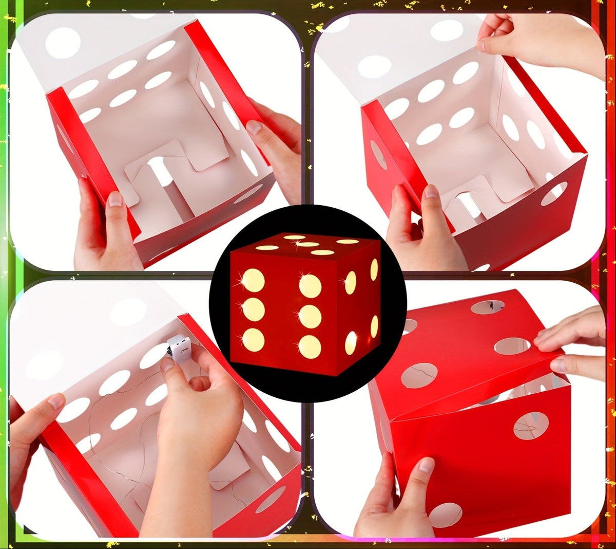 Light-Up Dice Favor Boxes- 6pcs Large Balloon Boxes for Game Night, Birthday Parties, or Retro Casino-Themed Events