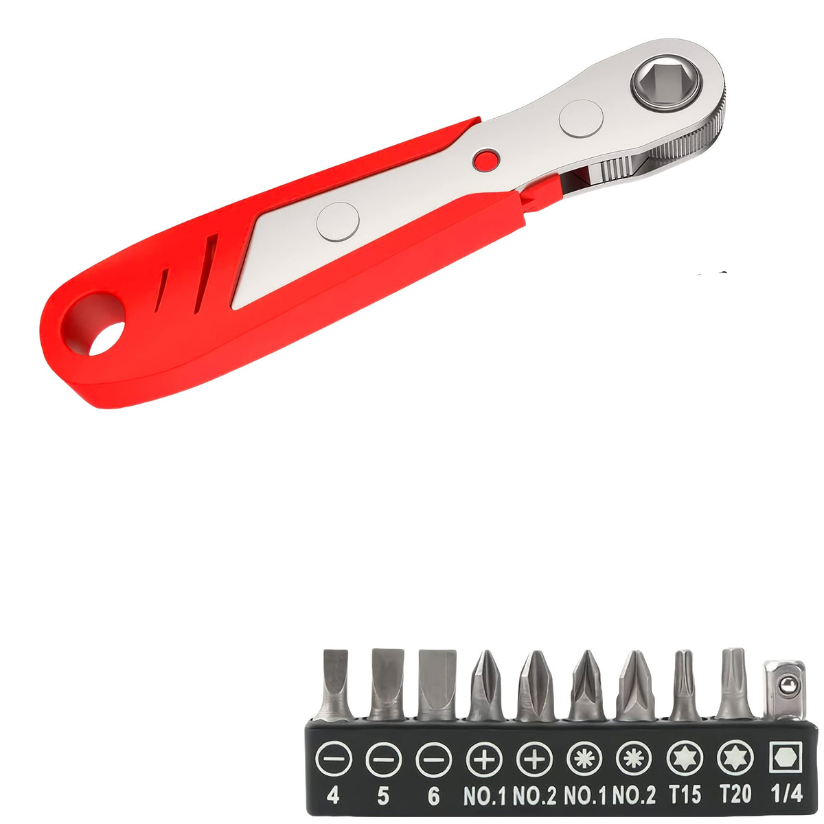 Mini Ratchet Screwdriver – 1/4-Inch 90° Offset Drive Handle with Hex Bits, Chrome Vanadium Steel Construction