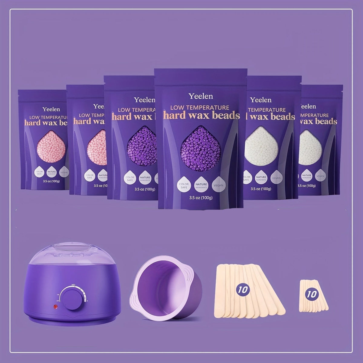 Sensitive Skin Wax Beads Hair Removal Kit – 6pcs Bikini Wax Beads with Silicone Pot for Smooth Body, Legs, and At-Home Waxing