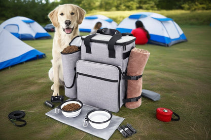 Large Dog Travel Bag Set – Pet Weekend Luggage with Food Container, Collapsible Bowls & Organizer Pockets for Camping, Trips & Overnight Adventures