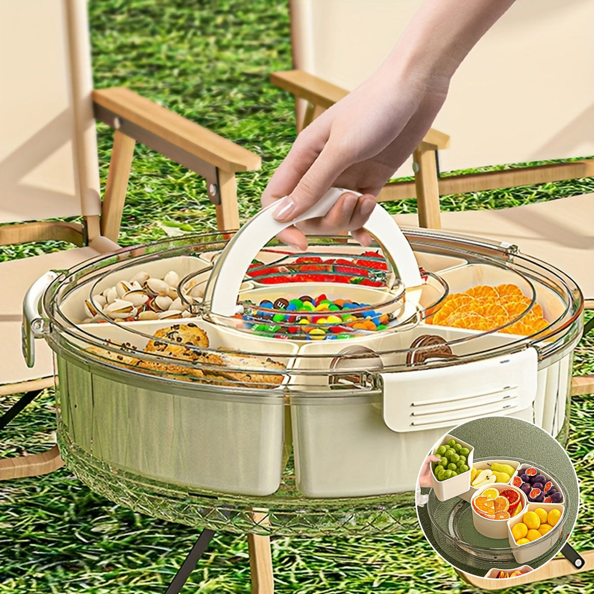 Rotating Snack Tray with Lid – Stylish Round Organizer to Elegantly Serve Snacks for Parties, Holidays, Weddings & Daily Use