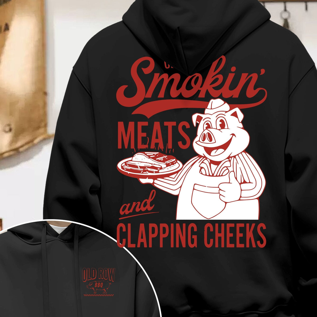 Old Row Smokin’ Meats Graphic Hoodie – Double-Sided Printed Cotton Sweatshirt for Relaxed Fall & Winter Style