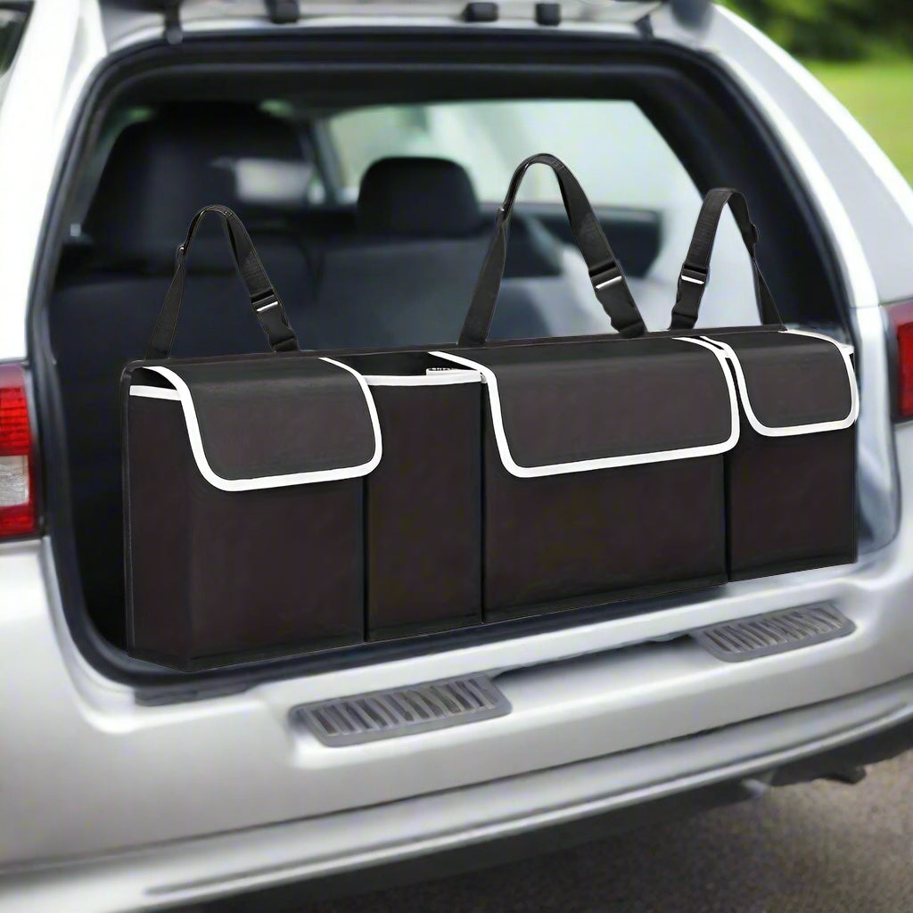 Foldable Waterproof Car Trunk Organizer – Storage Bag with Multi-Compartments for Travel, Road Trips, Shopping or Delivery Use
