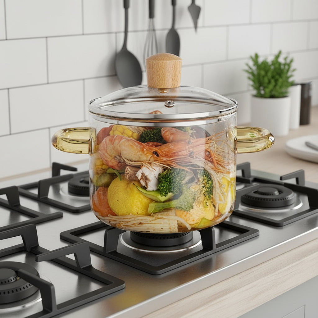 Borosilicate Glass Cooking Pot – 54oz Heat-Resistant Transparent Soup Pot for Stove & Oven, Easy Clean Kitchen Essential