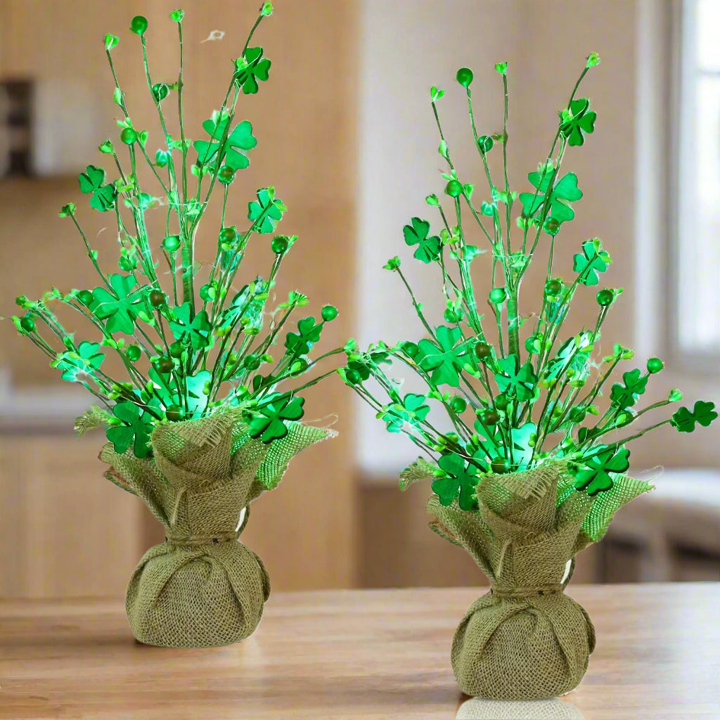 Light-Up St. Patrick’s Day Tabletop Tree – Green Clover Leaves and Fairy Lights for Charming Irish Holiday Home Decor