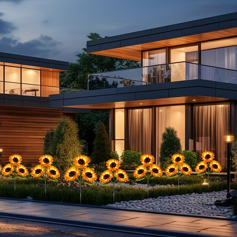 Solar Sunflower Garden Lights – 3-Head Decorative Outdoor LED Lamps with Auto On/Off for Yard, Lawn, and Pathway Décor