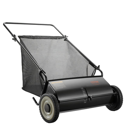 Push Lawn Sweeper - 26 in Sweeping Path, 7 cu ft Mesh Hopper, Four Spinning Brushes, No Fuel or Cord