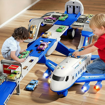 Large 42-Inch Airplane Toy Playset – Includes 6 Vehicle Toys, 4 Tracks, Lights & Sounds for Kids’ Birthday and Christmas Fun
