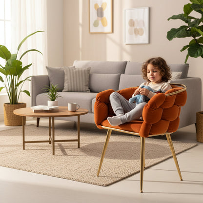 Luxury Modern Leisure Velvet Sofa Chair – Single Seater Bedroom Armchair with Soft Cushion Backrest, Perfect for Vanity or Living Room Use