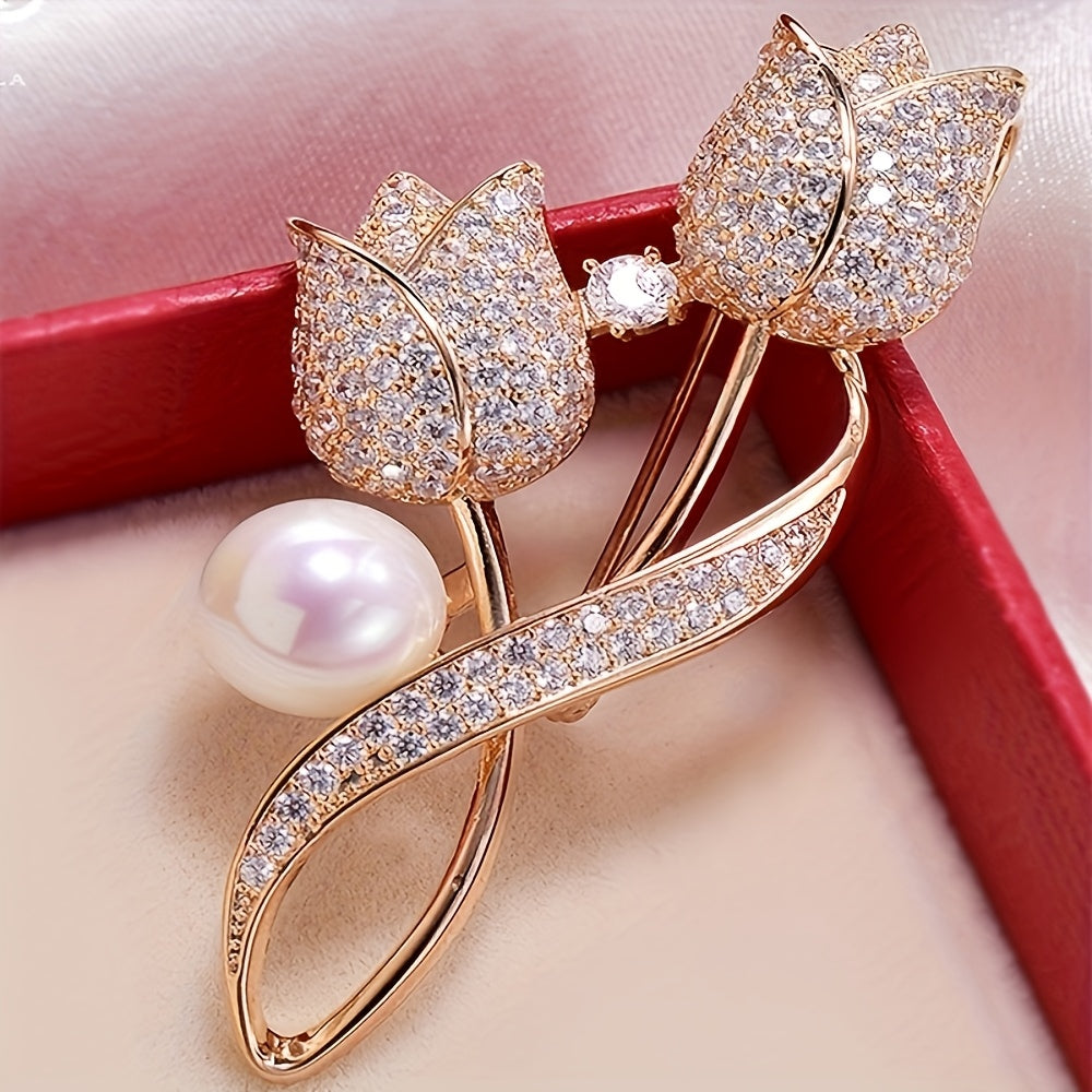 Elegant Shiny Diamond Hyacinth Brooch - Sparkling Alloy Lapel Pin with Pearls & Rhinestones, Perfect for Women'S Fashion, Party Decor, and Gift Packaging, Party Accessory | Elegant Lapel Pin | Rhinestone Embellishment, Jewelry Box