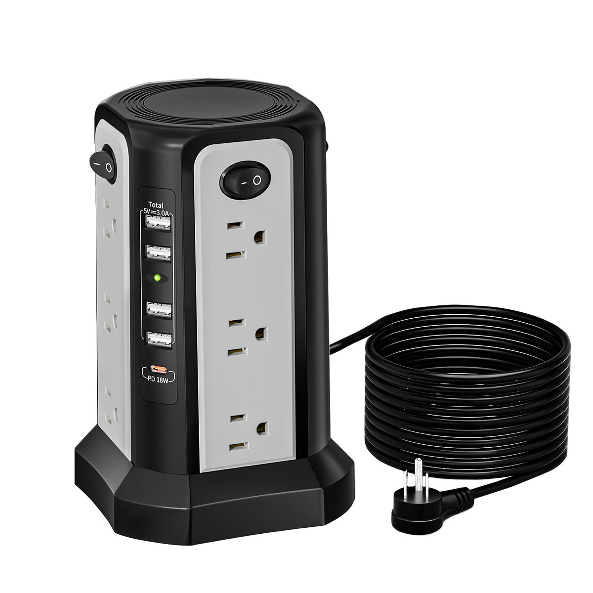 Upgraded Surge Protector Tower – 12 AC Outlets & 5 USB Ports with 10.2ft Cord, Must-Have Charging Station for Home, Office, Travel