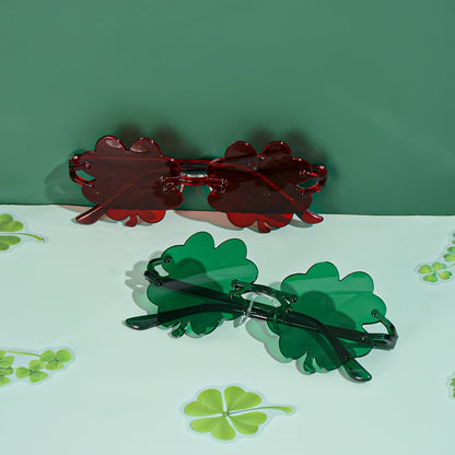 St. Patrick’s Day Clover Fashion Glasses – Red & Green Frame Festive Eyewear Perfect for Irish Parties, Fun Photos & Costumes