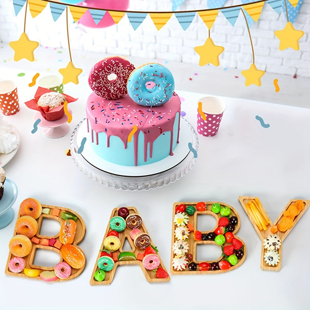 Baby-Shaped Charcuterie Tray Set- 4-Piece Wooden Letter Boards for Gender Reveal, Baby Shower, or Birthday Party Snacks