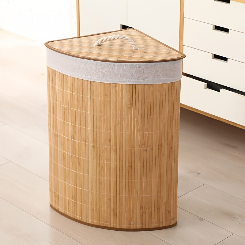 Bamboo Woven Laundry Basket with Lid – Large Foldable Dirty Clothes Hamper for Home Storage