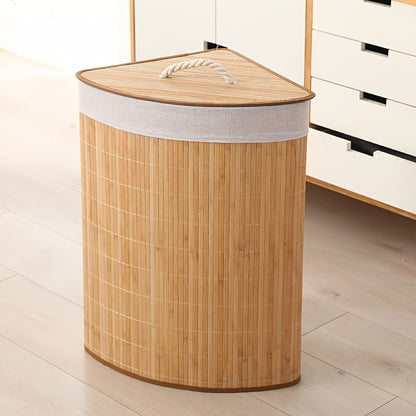 Bamboo Woven Laundry Basket with Lid – Large Foldable Dirty Clothes Hamper for Home Storage