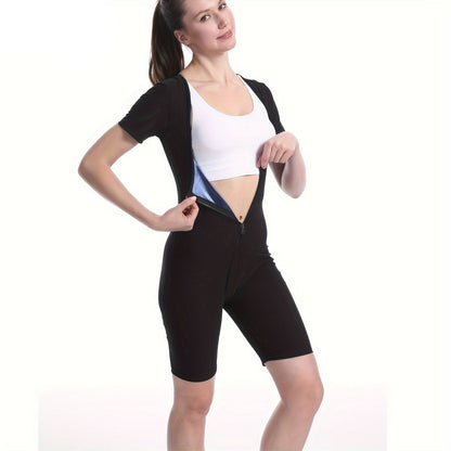 Women’s Thermal Sauna Sweat Suit – 3-in-1 Zipper Body Shaper for Waist Slimming, Tummy Control & Sweat Enhancement for Home Workouts