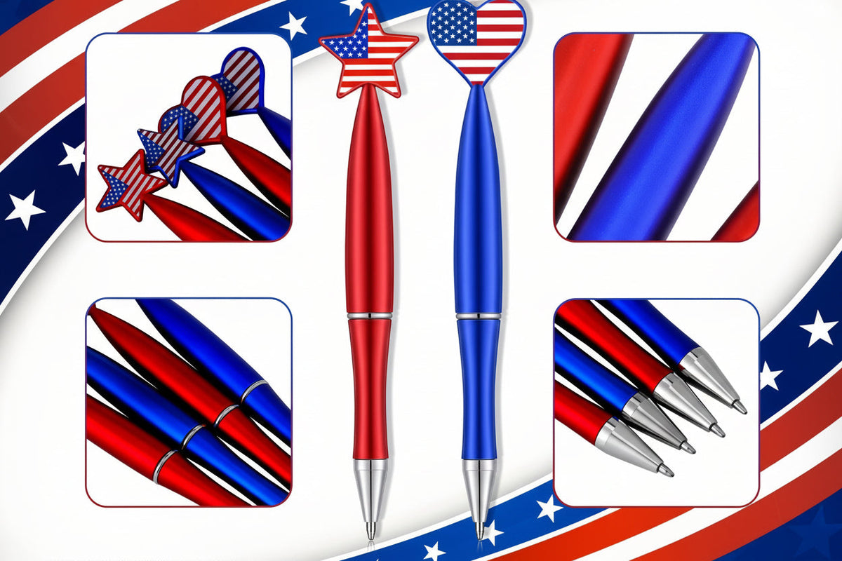28pcs Flag Pens Independence Day Gift Patriotic Retractable 1.0mm Black Ink Ballpoint Pens