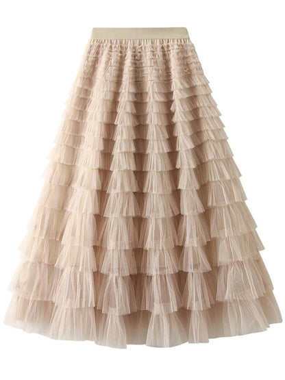 Layered High Waist Ruffles Pink Tulle Skirt – Vintage-Inspired Maxi Skirt for Romantic, Feminine Outfits Anytime