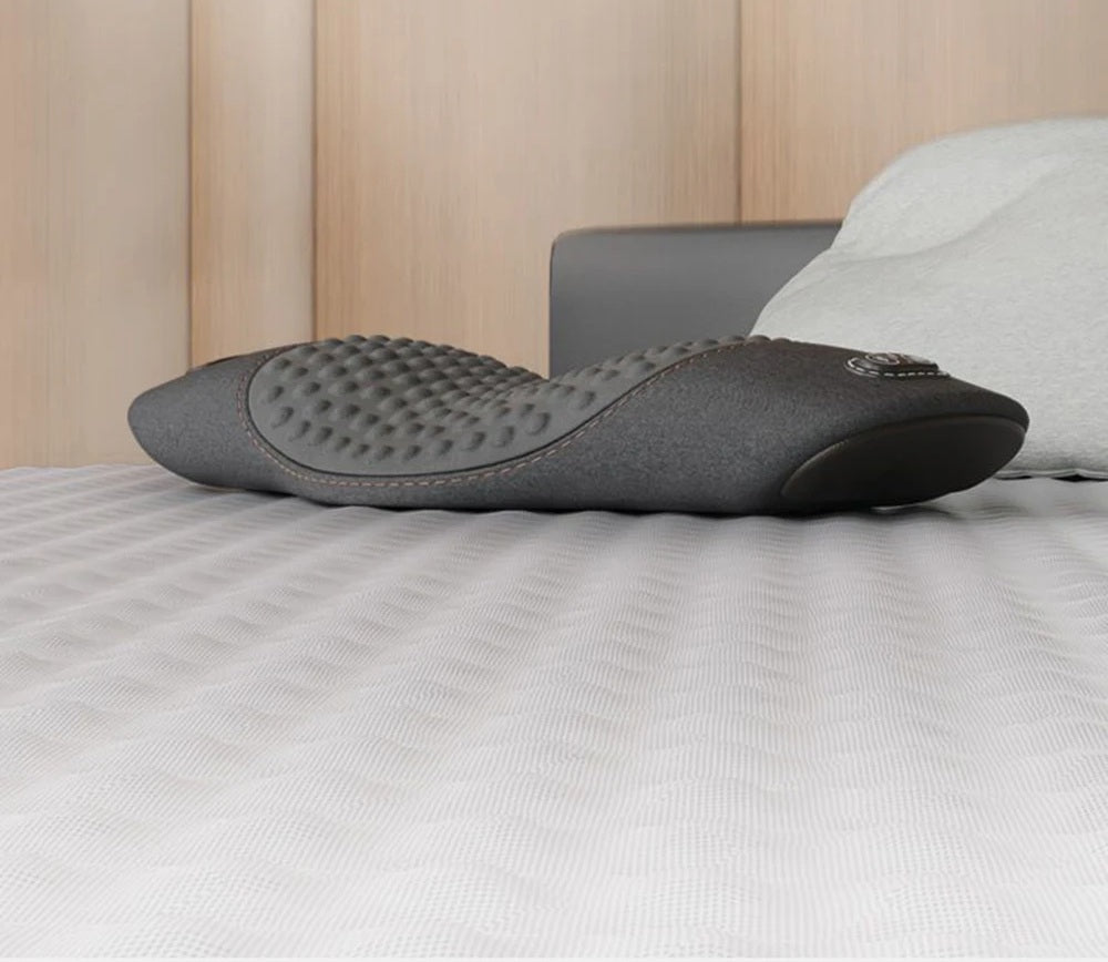 Lumbar Support Massage Pillow – Ergonomic Electric Waist Cushion with Heat and Vibration for Back Relief, Relaxation, and Daily Comfort