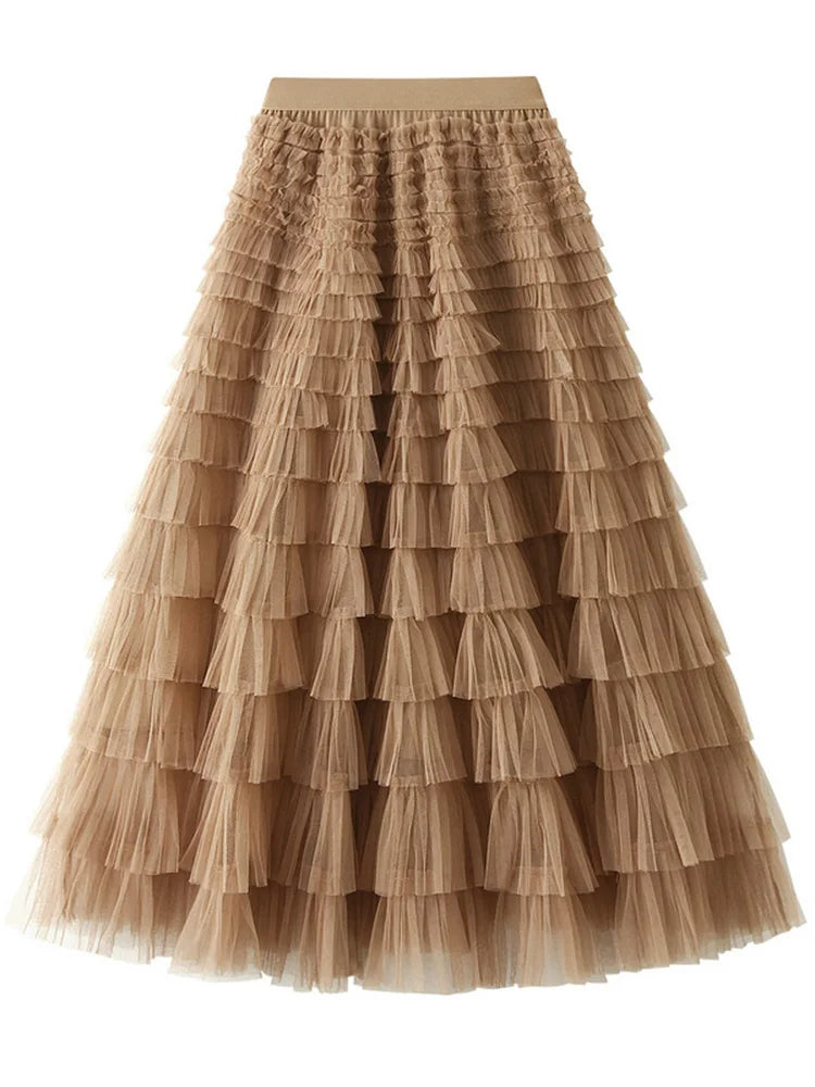 Layered High Waist Ruffles Pink Tulle Skirt – Vintage-Inspired Maxi Skirt for Romantic, Feminine Outfits Anytime