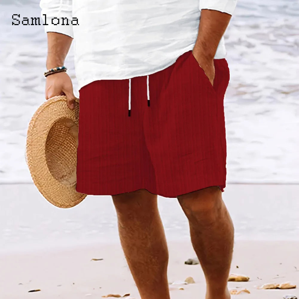 Soft Cotton Linen Men’s Striped Shorts – Elegant and Breathable Black & White Casual Beachwear for Summer Street Style Looks