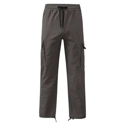 Men's Multi-pocket Cargo Pants – Solid Full-Length Trousers with Drawstring Pockets for Everyday Comfort
