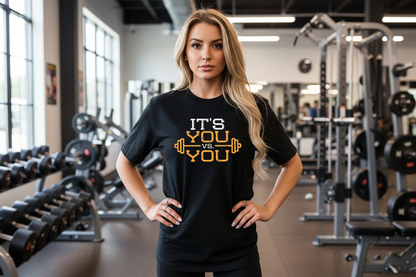 Women’s Motivational Gym Workout T-Shirt – Lightweight Fitness Training Tee with Inspirational “It’s You vs You” Print, Breathable Athletic Shirt for Gym and Training