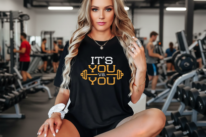 Women’s Motivational Gym Workout T-Shirt – Lightweight Fitness Training Tee with Inspirational “It’s You vs You” Print, Breathable Athletic Shirt for Gym and Training