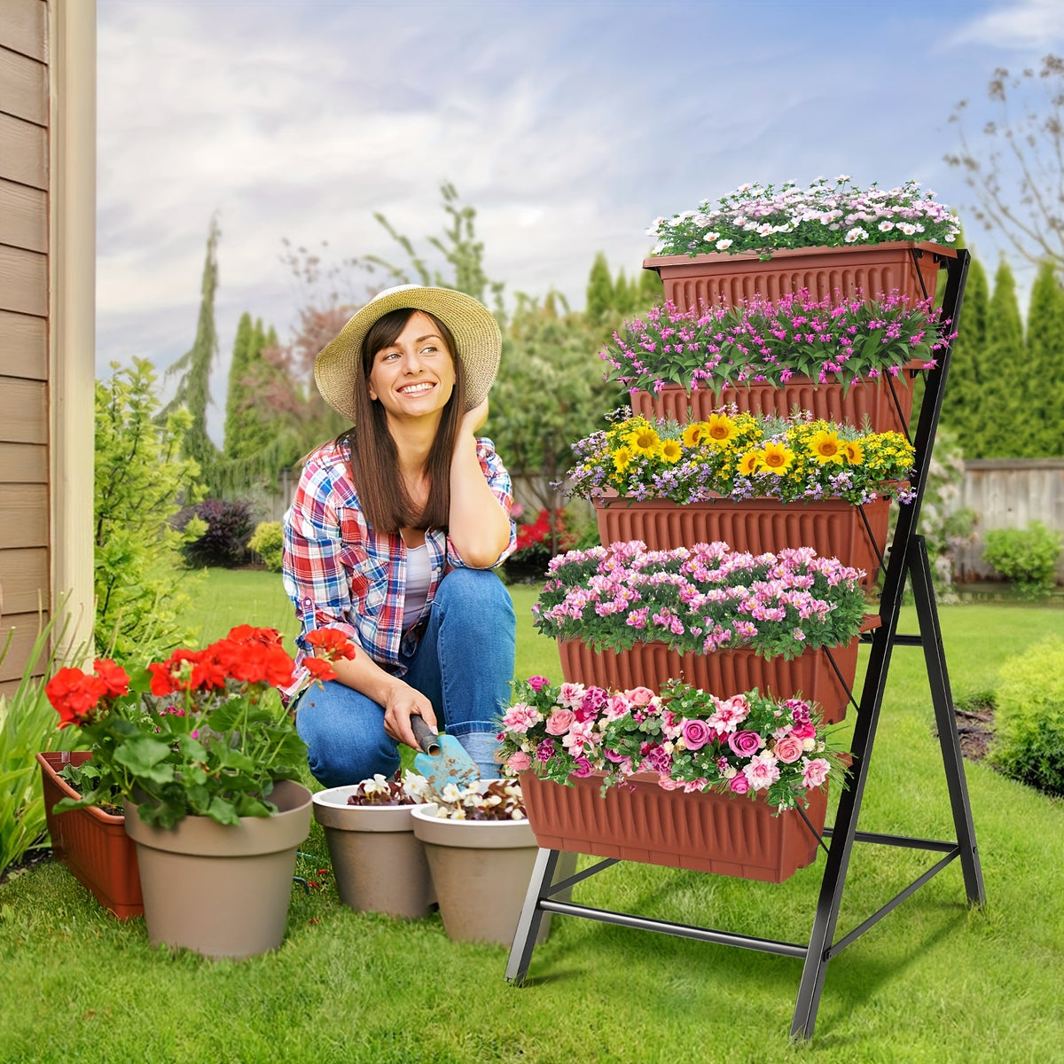 Five Tier Vertical Garden Planter Box – 4 Feet Space-Saving Wall Grower for Herbs, Flowers, or Veggies that Beautifies Small Areas