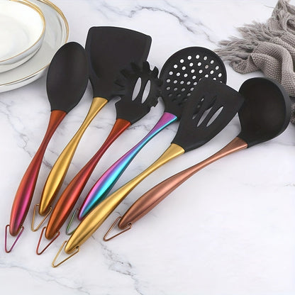 Titanium-Plated Stainless Steel Kitchen Spatula – High Heat Resistant, Silicone Cooking Tool with Ergonomic Grip and Vibrant Design