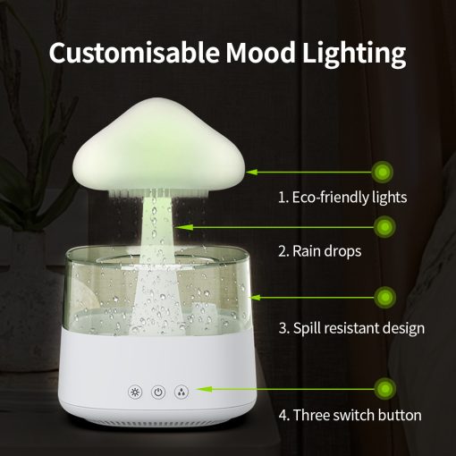 2-in-1 Desk Light Humidifier Rain Cloud Aromatherapy Essential Oil Zen Diffuser & Raining Cloud Night Light Mushroom Lamp