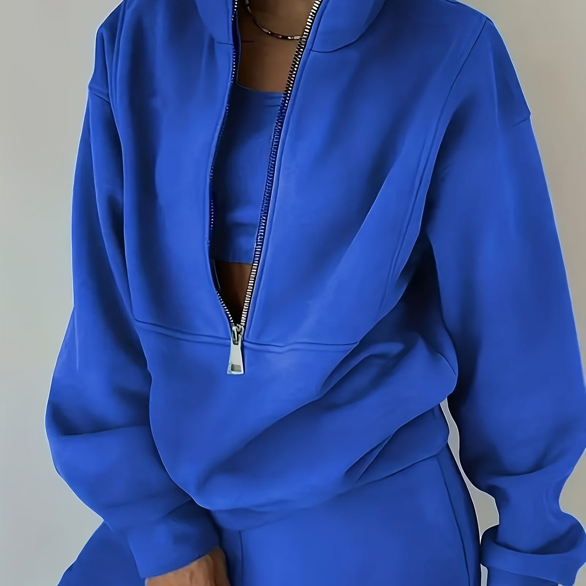 Women’s Two-Piece Zip Sweatshirt & Pants Set – Long Sleeve Casual Lounge Outfit with Elastic Waist Design
