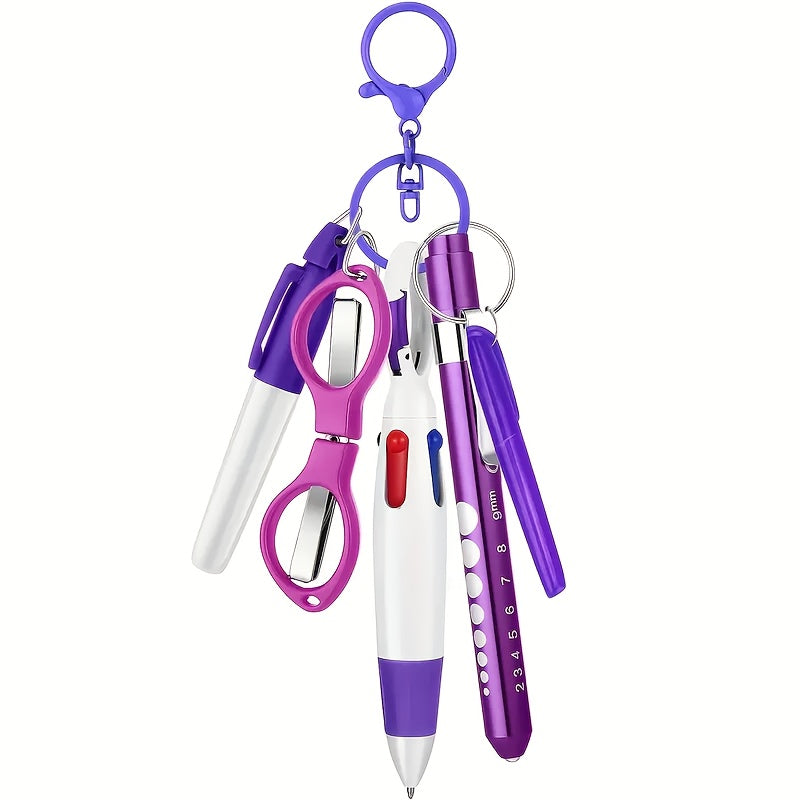 1 Set/6pcs Nurse Pen Set Badge Reel Holder Accessories Clip - Retractable Mini Nursing Ball Pen Permanent Marker Highlighter Foldable Scissors Work Student Office Hospital for Nurses Coworkers