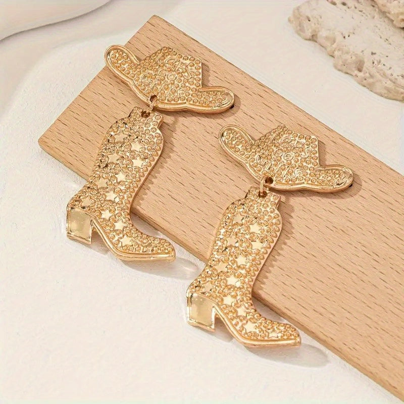 Western Cowboy Boots and Hat Earrings – Retro Bohemian Alloy Dangle Earrings for Daily Wear, Parties and Gift Accessories