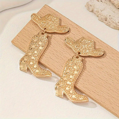 Western Cowboy Boots and Hat Earrings – Retro Bohemian Alloy Dangle Earrings for Daily Wear, Parties and Gift Accessories