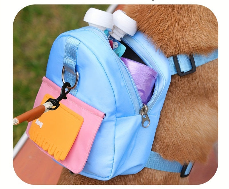 Colorful Nylon Pet Harness with Leash and Backpack – Cartoon School Bag Design for Dogs, Durable, Washable, and Ideal for Outdoor Adventures
