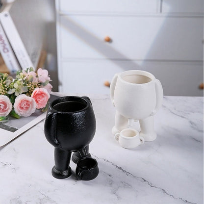Whimsical Human-Shaped Flower Pot – Novelty Resin Succulent Planter with Drainage for Funny Indoor and Outdoor Garden Decor
