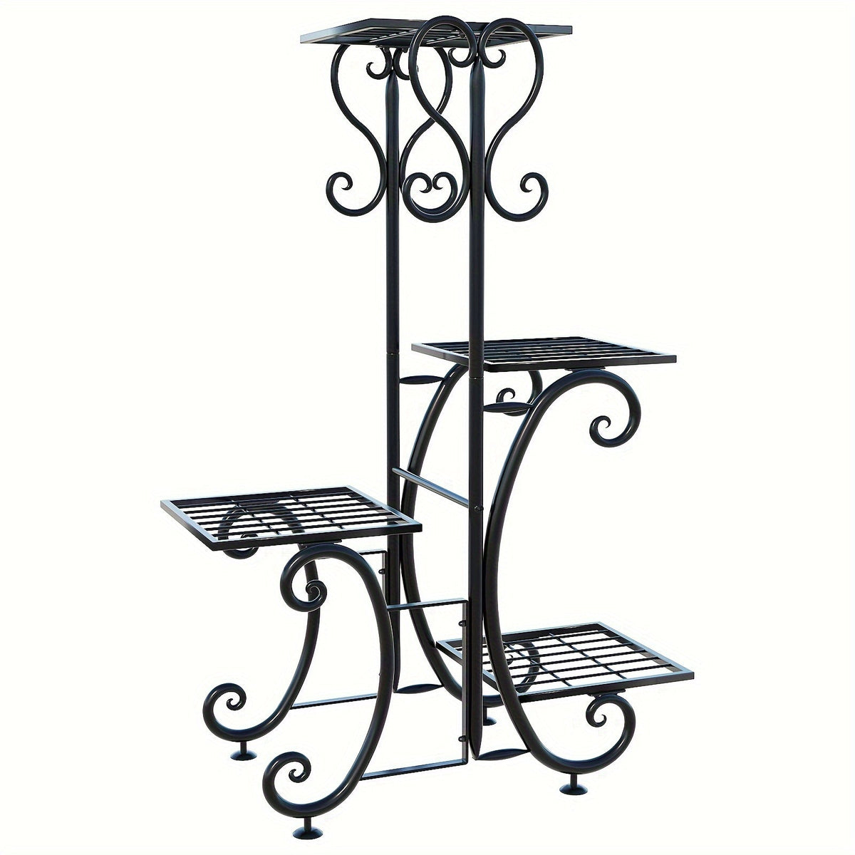 Wrought Iron Metal Plant Stand – 4 Tier Corner Shelf for Indoor/Outdoor Flower Pots, Patio, Garden, Balcony or Office Display