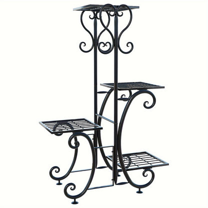 Wrought Iron Metal Plant Stand – 4 Tier Corner Shelf for Indoor/Outdoor Flower Pots, Patio, Garden, Balcony or Office Display