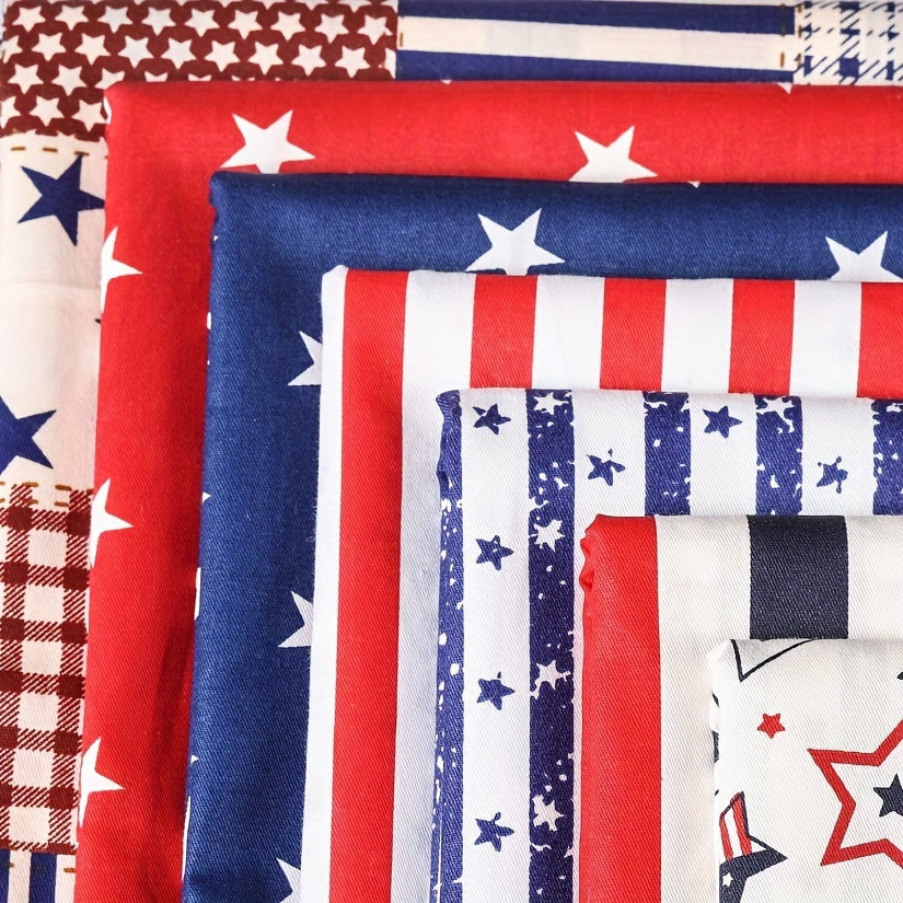 Patriotic Cotton Quilting Fabric Bundle 7pcs – Pre-Cut 19.6” Stars & Stripes Squares for Sewing, Patchwork Crafts & DIY 4th of July Decorations