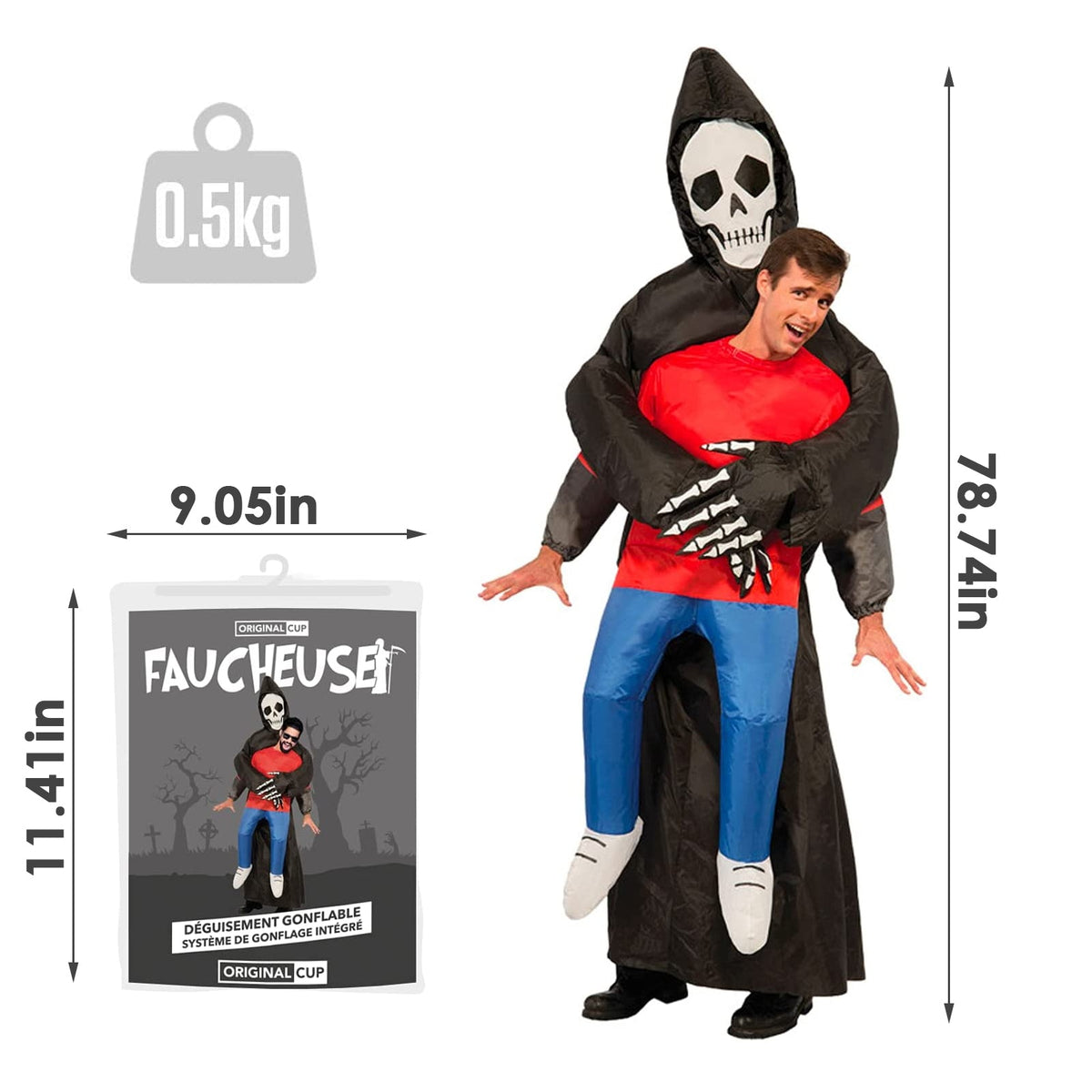 Death Grim Reaper Inflatable Costume - Robe Mask Ghost Blow Up Costumes for Halloween